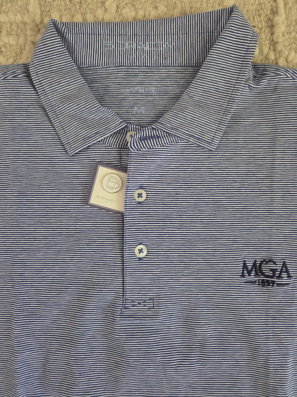 B. Draddy Striped Golf Polo Shirt - Blue/White, M